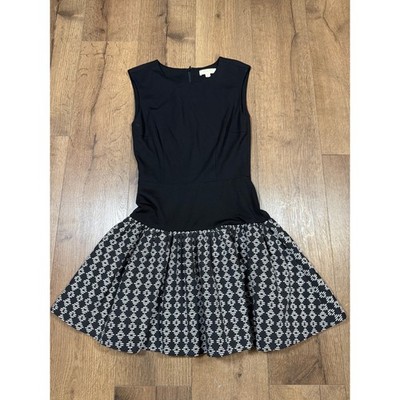 Erin by Erin Fetherston Black White Geometric Drop Waist Fit Flare Dress 4