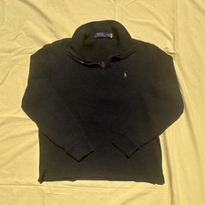 Polo Ralph Lauren Men's Navy Cotton Knit 1/4 Zip Mock Neck Sweater M