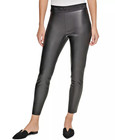 $ 99.00 NWT DKNY Logo at the Waistband Faux-Leather Black Leggings Sz L    — photo 1