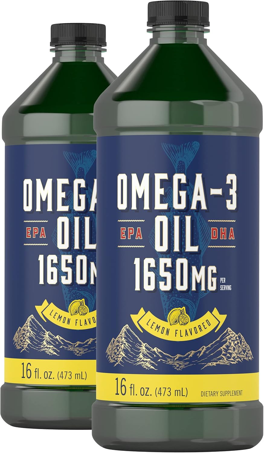 Carlyle Omega 3 Fish Oil Liquid | 1650mg | 32 fl oz (2 x 16oz Bottles) | Lemon F
