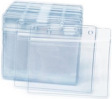 10 Pcs Clear Plastic Horizontal Name Badge Holders Waterproof ID Card Holders