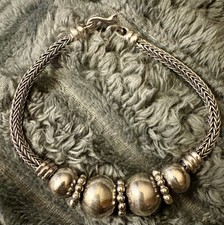 Bali Style Sterling Silver Ball Bracelet With Wheat Woven Chain  S Hook