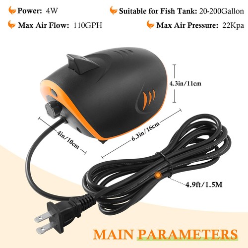 4W 110GPH Powerful Aquarium Air Pump: Quiet 2-outlets Aquarium Aerator, Adjus... - Picture 2 of 6
