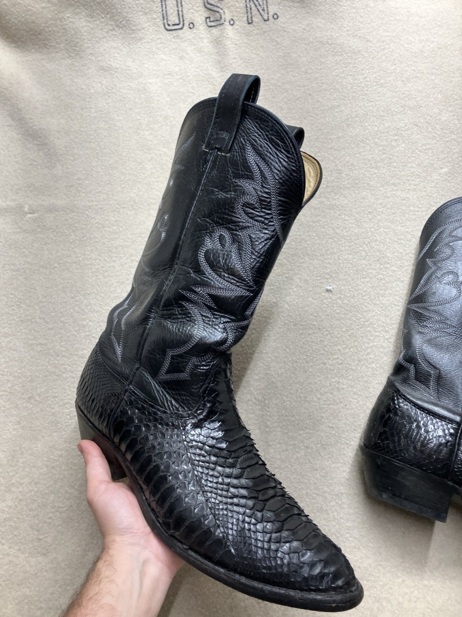 Larry Mahan Black Python Genuine Snakeskin Cowboy Boots 12 D