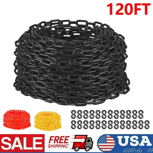 Plastic Chain 120 FT Safety Barrier Chain for Crowd Control 1/4inch(6mm) 25 H