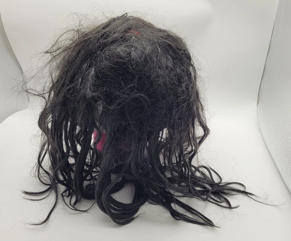 Spirit Grinning Demented Killer Mask Halloween Latex Black Hair Horror Cosplay - Image 4 of 4