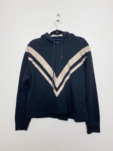 Felpa sportiva con cappuccio Tory Burch donna Chevron French Terry tessuto blu navy piccola