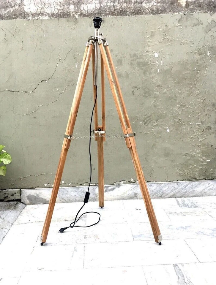 Tripod Teak Wood Adjustable Leg Tripod Vintage Floor lamp Stand Tripod Lamp - Image 4 of 4