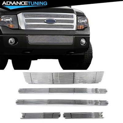 Fits 07-14 Ford Expedition Chrome Billet Style Front Bumper Upper Lower Grilles