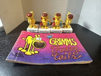 4 Vintage 1989 Mother Goose and Grim Grimmy Figures Grimms Furry Tails Book