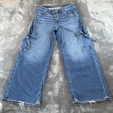 American Eagle Women's Jeans Super High Rise Baggy Wide Leg Cargo Size 10 R