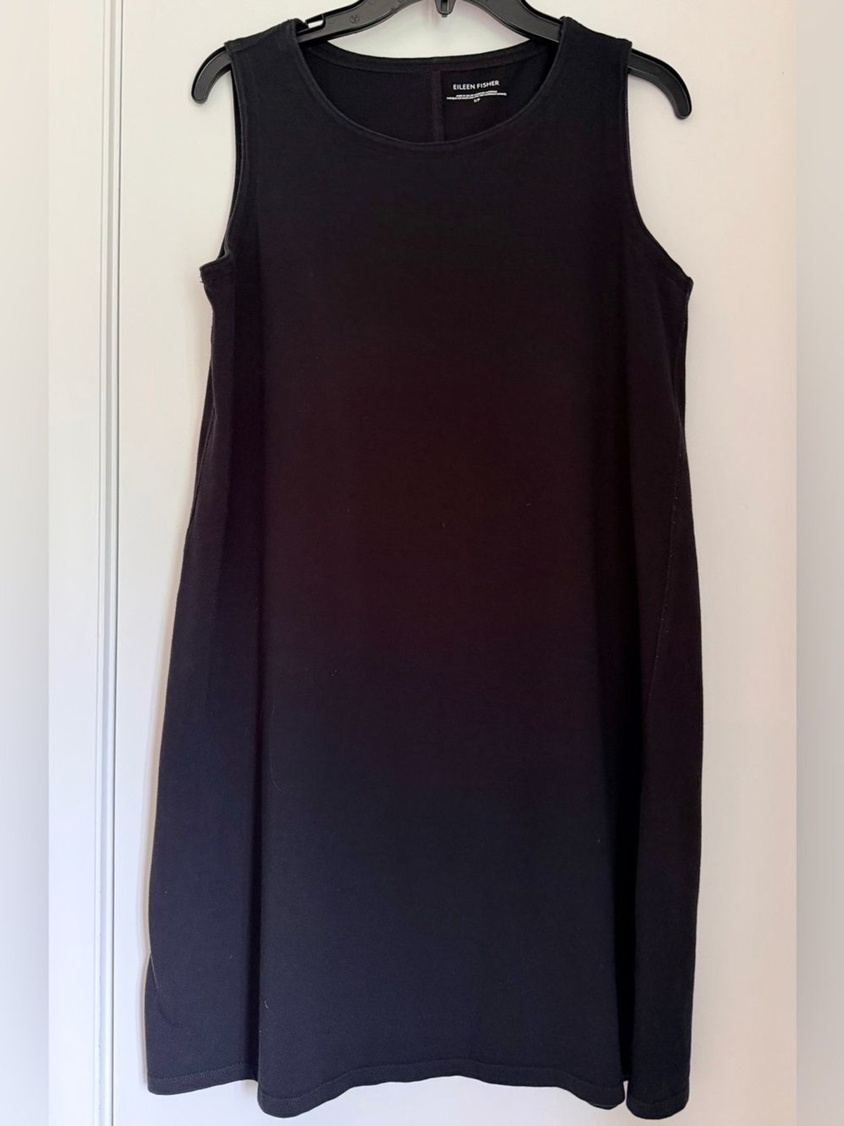 Eileen Fisher Black Organic Cotton Sleeveless Shift Dress Knee Length Size Small
