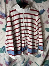 D&Co. Active Quarter Zip Mock Neck Top 3XL Red White Navy Blue Nautical Stripe