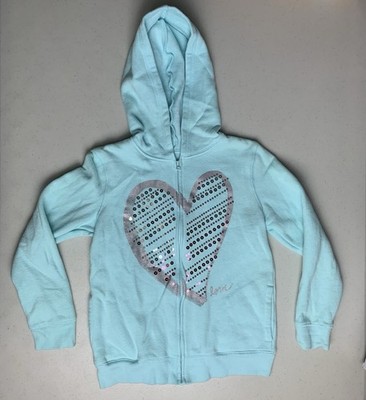 Oshkosh Girls  Hoodie Sweatshirt Full Zip Size 8 Pockets Silver Heart Preowned