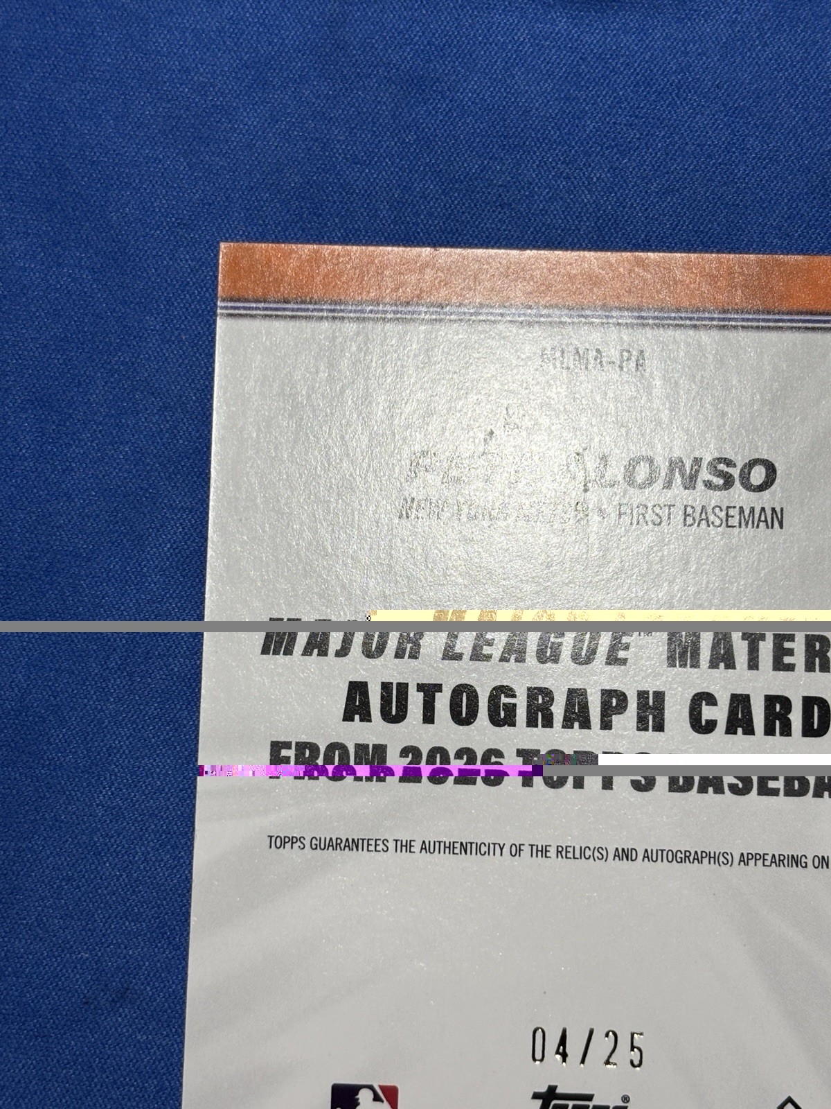 Pete Alonso Patch Auto /25 Orange 2026 Topps Major League Material #MLMA-PA view 7