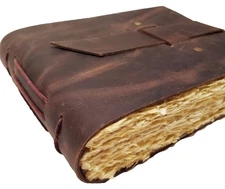 Small Vintage Leather Photo Album with Buckle Closure - Scrapbook Style Pages...