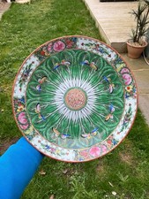 antique Chinese famille verte bok choy plate / charger