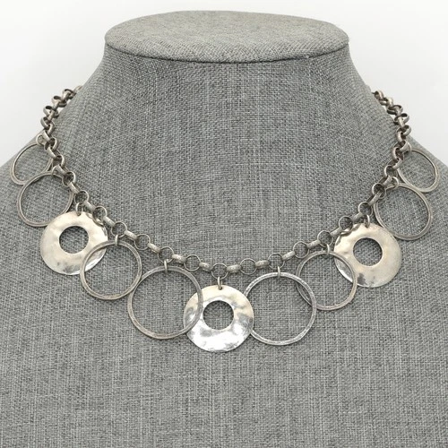 Vintage Silpada Sterling Silver Rings Hammered Circles Rolo Chain Necklace N1325