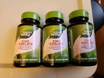 3 Nature's Way Zinc Chelate 30mg 100 Capsules EXP: 01/31/2027