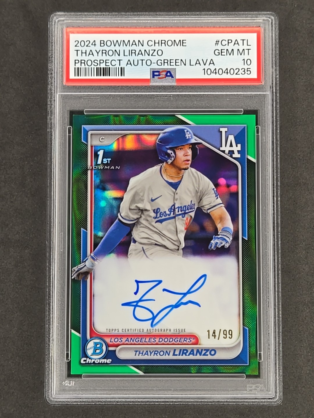 2024 Bowman Chrome Thayron Liranzo 1st Green Lava Refractor /99 Auto PSA 10 GEM