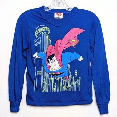 Vintage Superman Animated Series Wormser 1997 Pajama PJ Top Only Kids Size 10/12 - Image 1 of 4