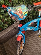 Kids Boy Blue Superheroes Decathlon 14inch Bike With Water Bottle