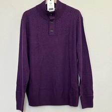 Mens TURNBURY MERINO WOOL Royal Purple Sweater Pullover Mock Neck Long Sleeve L