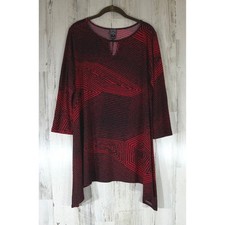 Clara Sunwoo Tunic Top XL Red Black Geometric Abstract Asymmetrical Made in USA