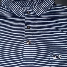 Vineyard Vines Men Medium Edgartown Polo Blue Gray Stripe Pima Cotton 0308