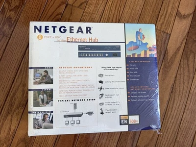 Netgear 8 puertos + concentrador Ethernet BNC 10 Mbps - Modelo EN308TC EN 308TC - NOS sellado - Imagen 1 de 4