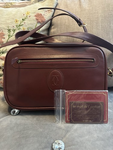 Cartier Must de Cartier Brown Crossbody Bag Zip Top Adjustable Strap Logo