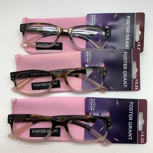 "3 Pair"  Foster Grant Monroe + 3.25 pink  Women's Reading Glasses READERS