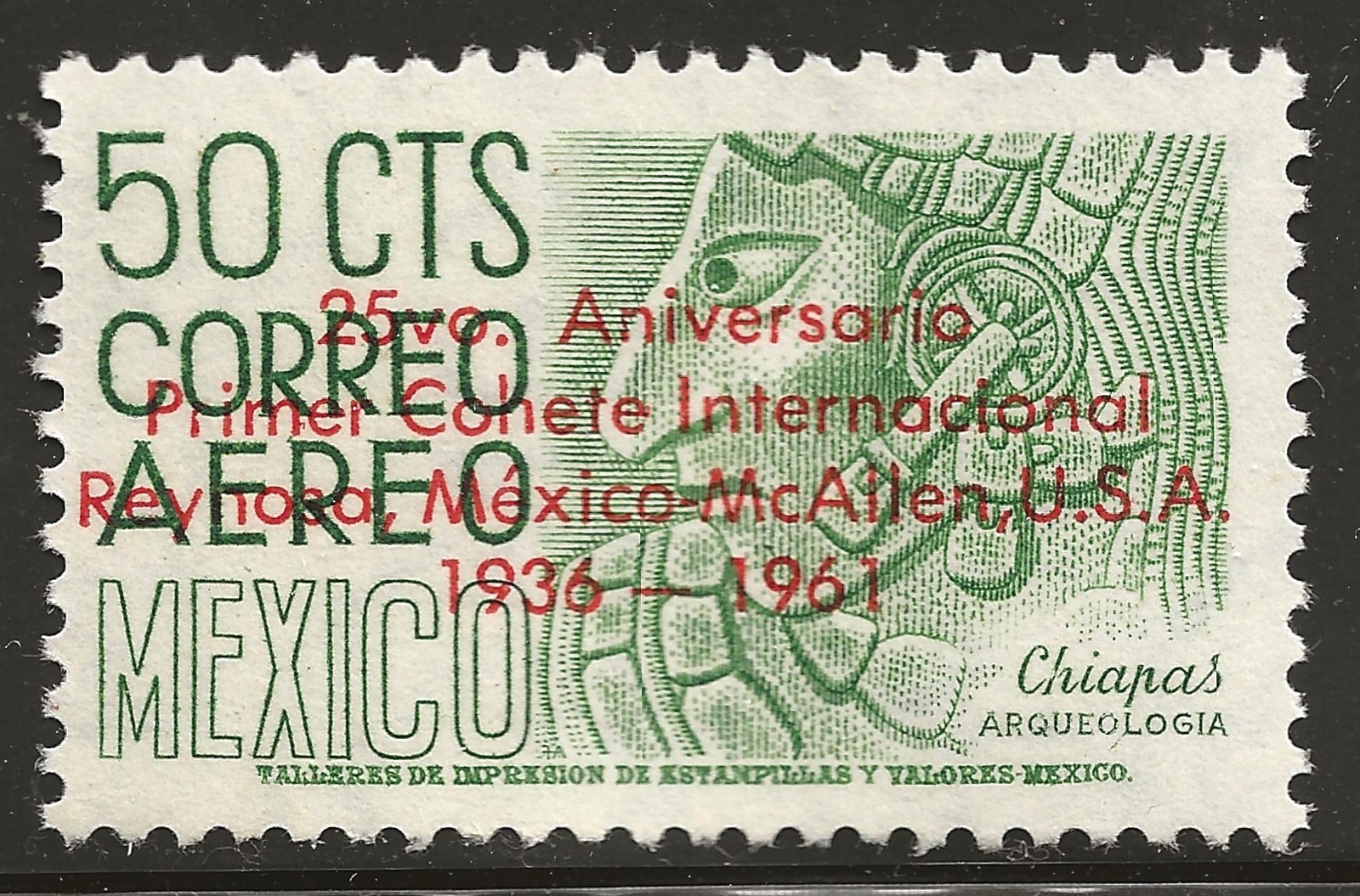 1961 US-MEXICO rocket mail stamp - Mexico C220E with overprint -MNH - EZ 46AA