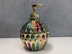 Vintage 1998 Allure Glass Soap Dispenser Rainbow Jewel Tone Teardrop Pattern