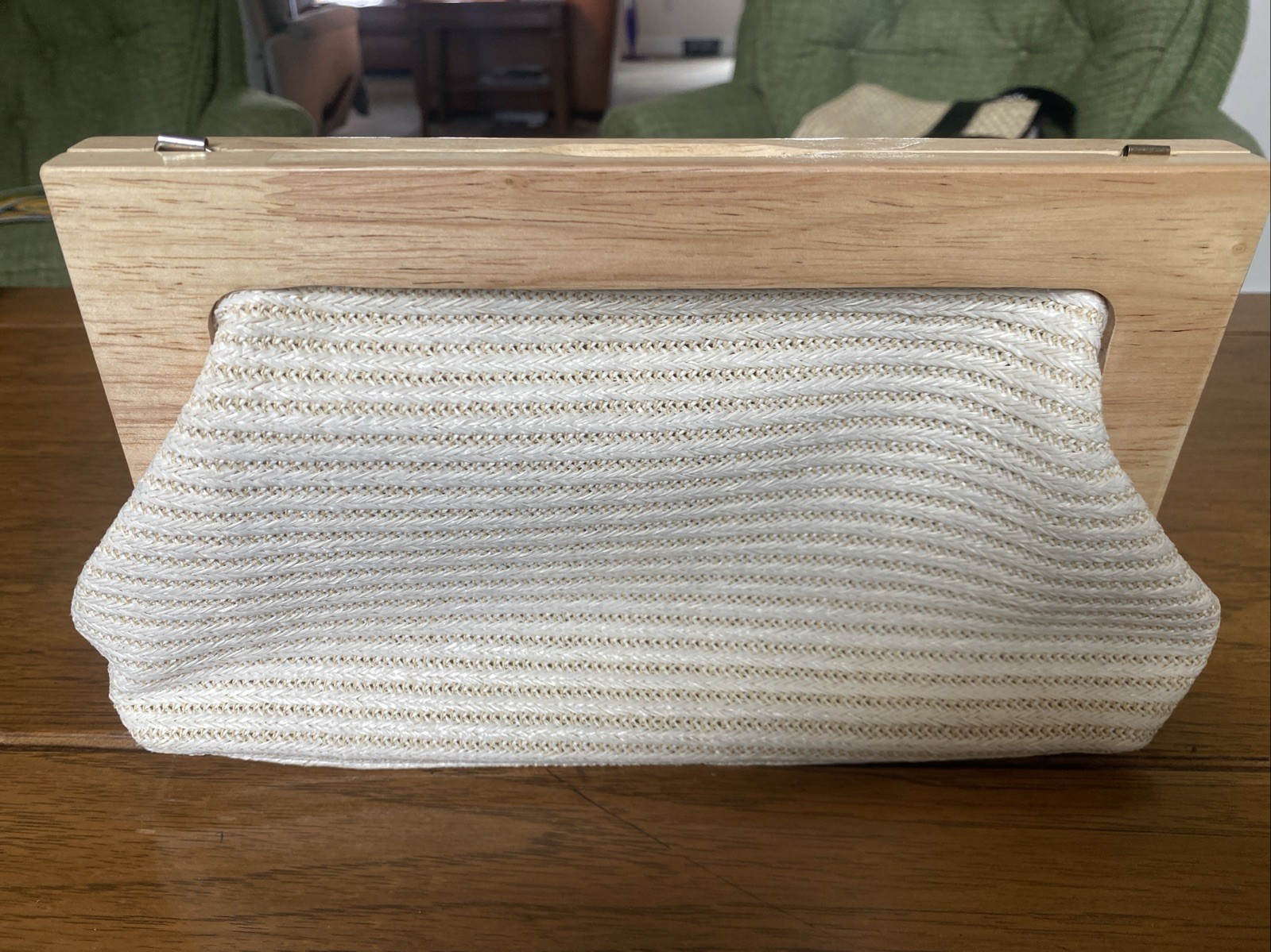 Tommy Bahama Wood Frame Natural Woven Clutch Bag