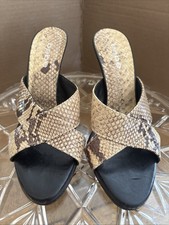 Snake Skin, Leather Sole Open Toed Heels , Designer Be Be , Beige Brown