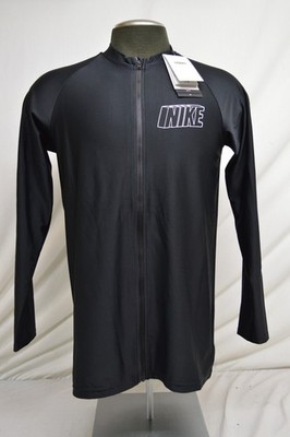 NEW Nike Swim 3-D Men's Black Long Sleeve Full Zip Hydroguard Top Slim Fit MED