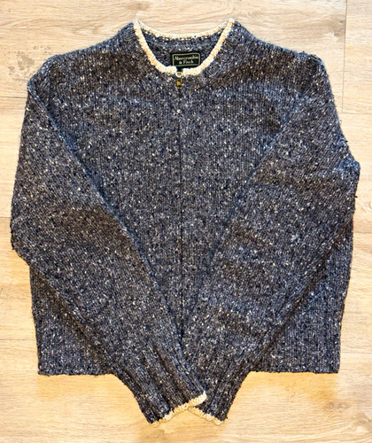 Abercrombie & Fitch, Vintage 90s Abercrombie & Fitch Lambswool Zip Cardigan Sweater M Donegal Tweed
