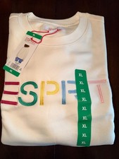 Esprit Women's Logo Fleece Crewneck Sweatshirt Cream Viral 80's Costco NWT XL