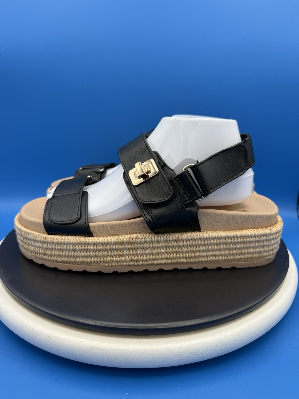 Madden NYC Womens Size 9 Raffia Black Espadrille Platform Wedge Sandals Boho