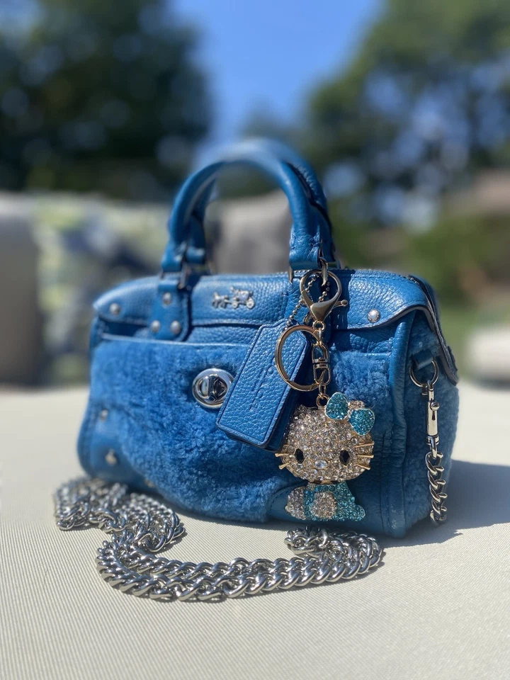 Coach 36478 Rhyder Satchel 18 – Shearling & Leather – Silver Peacock Blue RARE - Image 2 of 4