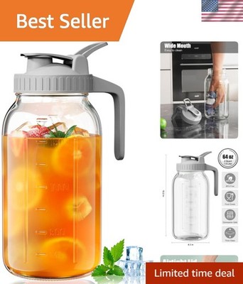Glass Pitcher with Lid   64oz Glass Mason Jar Pitcher with Wide Mouth, Airtig...