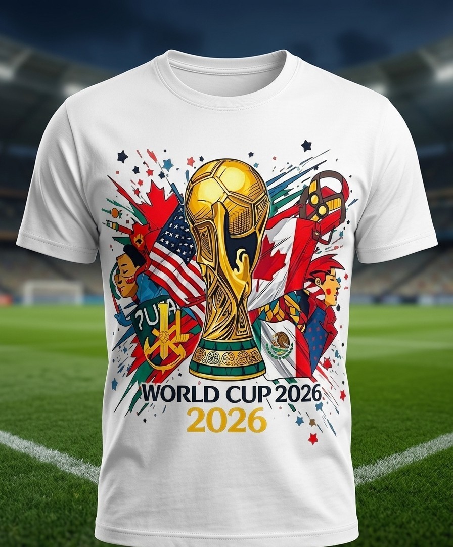 World Cup 2026 Men's White Cotton Jersey Graphic Print Short