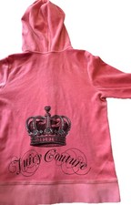 Juicy Couture Pink Velour Zip Hoodie Jacket Crown Logo Women  s Size L - Y2K