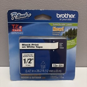 Brother TZE231 Black Print on White Laminated Tape for P-touch Label Maker