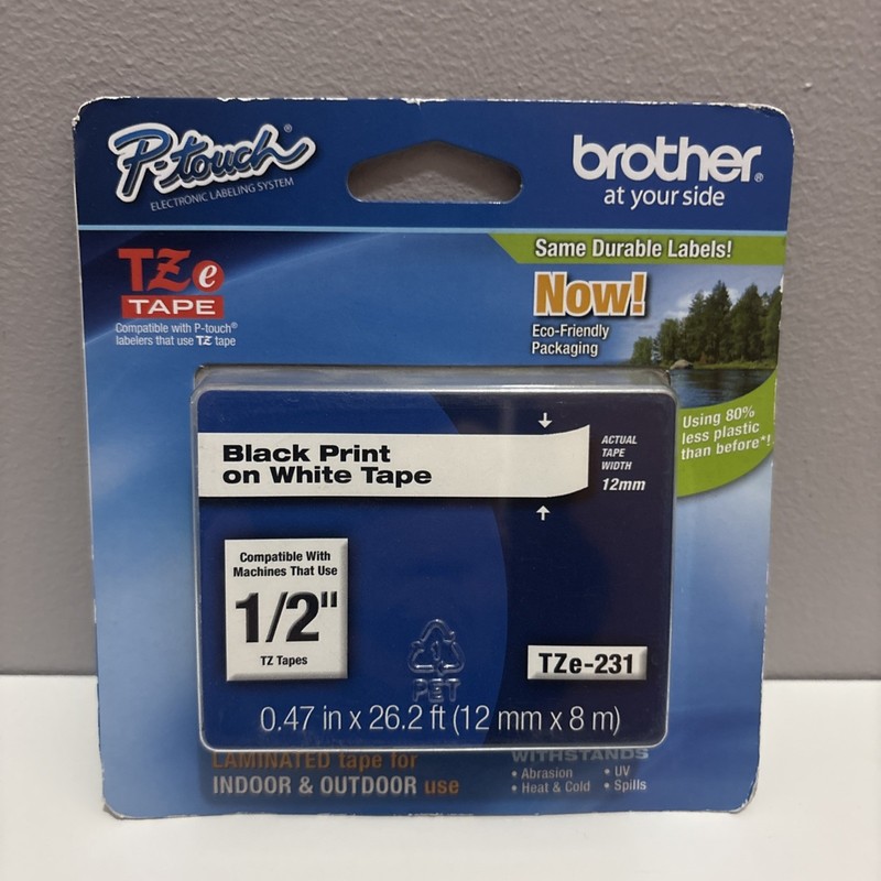 Brother TZE231 Black Print on White Laminated Tape for P-touch Label Maker