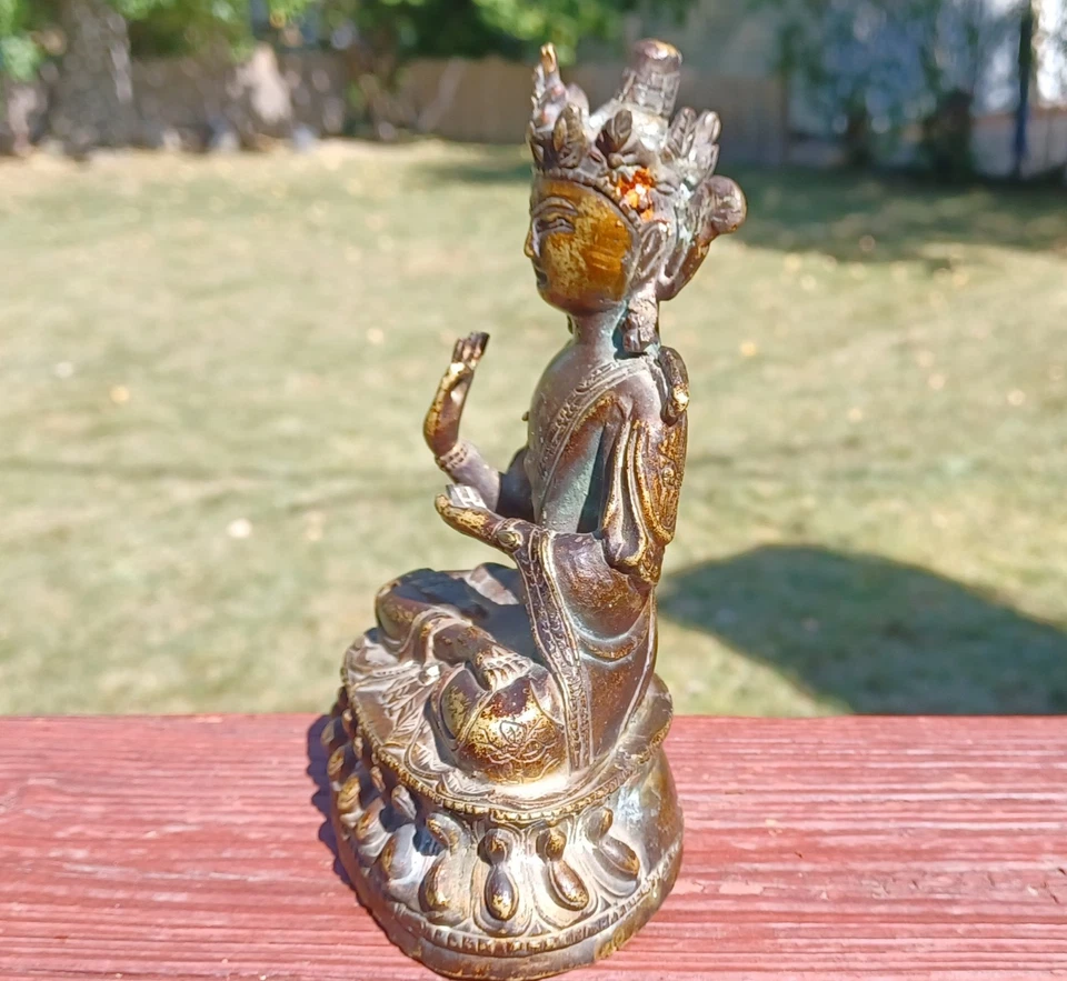 ⭕️ Rare 19th Century SINO TIBETAN Bronze,  Gilted Deity Vajrasattva - Image 3 of 4