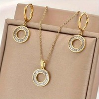 Innolea Rundes Zirkon-Halsketten Und Ohrringset Schmuckset Aus Gold FüR Damen