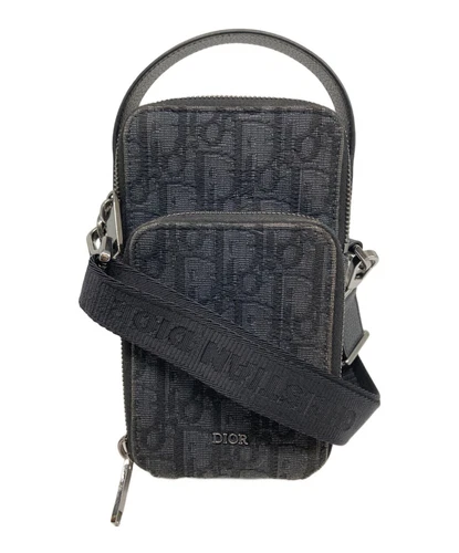 Sac bandoulière Christian Dior toile noire x cuir