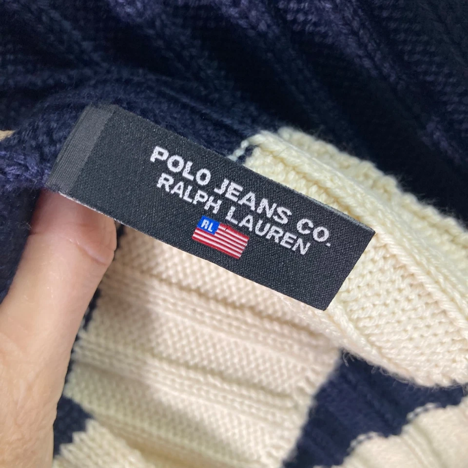 Polo Jeans Co Ralph Lauren Tejido Bandera Bufanda Azul Marino Rojo Blanco Acrílico Mezcla Lana 65" Foto 4 de 4